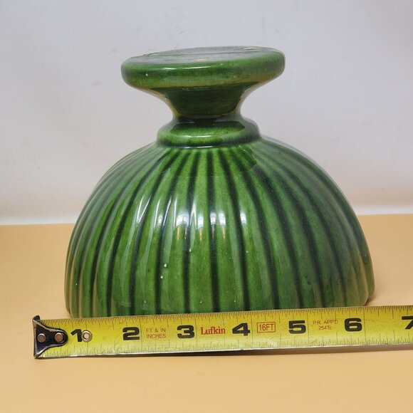 Vintage Green Speckled Haeger USA Ribbed Ceramic Pedestal Footed Bowl - Picture 7 of 8